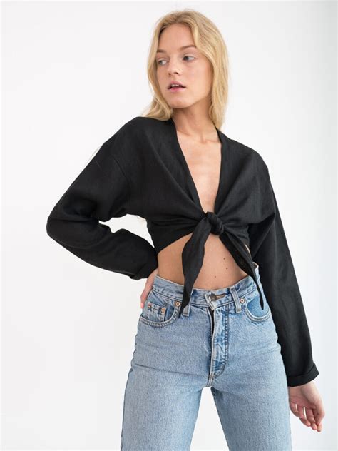 thea linen tie front crop top love and confuse
