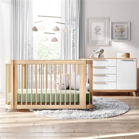 wave crib natural wood modern convertible mini crib  full crib  toddler bed