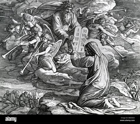 moses receives  ten commandments  julius schnorr von carolsfeld