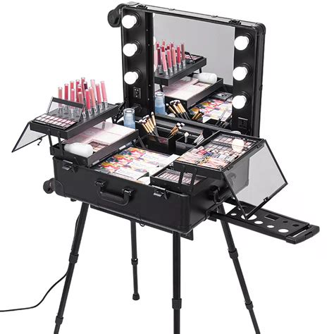 2 in 1 cosmetic cosmetic case trolley travel case with leg led light