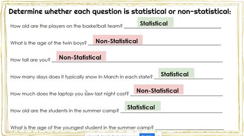 statistical  nonstatistical questions worksheet