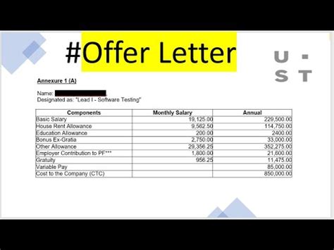 offerletter ust global offer letter compensation breakup
