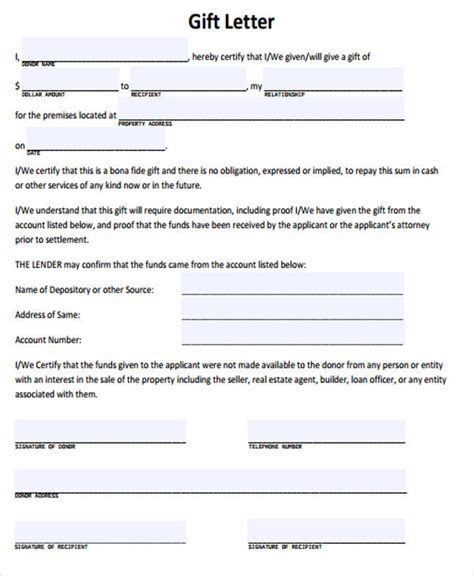 mortgage gift letter form  letter template collection