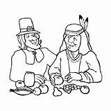 Coloring Pilgrim Indian Thanksgiving Dinner Canada Native American sketch template
