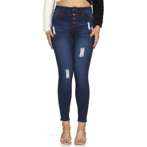 cg jeans cover girl women s ripped slits mid rise exposed button