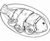 Fish Coloring Pages Grilled Food sketch template