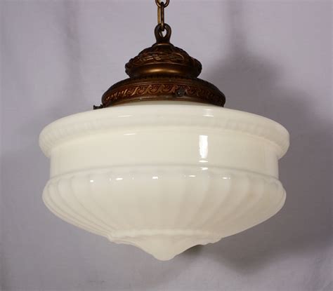 large antique pendant light fixture  original milk glass shade