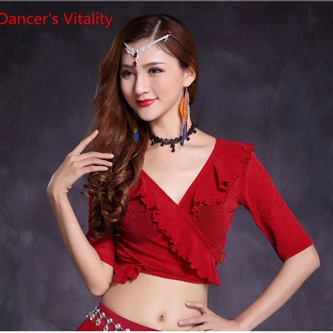 adult sexy v neck black red belly dance tops shirt costumes for women