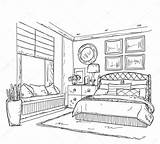 Bedroom Drawing Modern Interior Perspective Illustration Vector Background Coloring Template Sketch sketch template