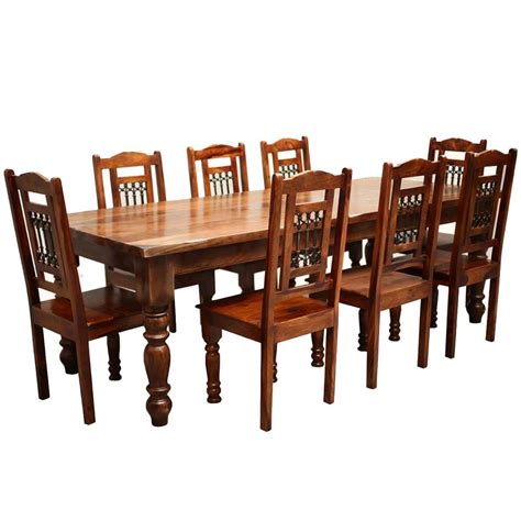 rustic furniture solid wood large dining table  chair set