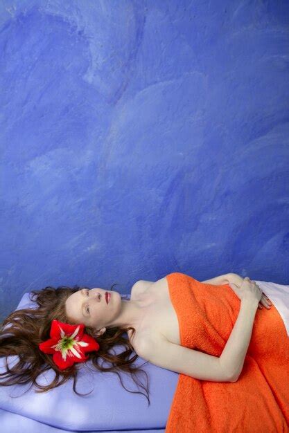 Premium Photo Beautiful Redhead Woman In Massage Blue Board