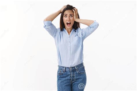 Shocked Panicking Woman Scream Scared Stunned Pull Hair From Head
