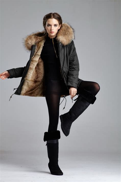 Mrs Fur Natural Big Real Fur Collar Jacket For Sexy Girl Warming Coat