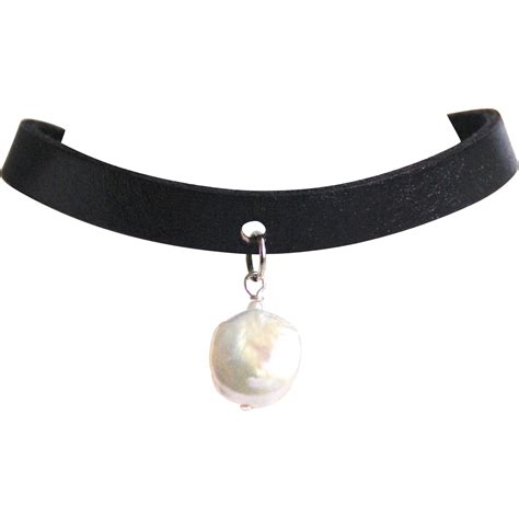 genuine leather choker necklace  cultured fresh water pearl ferozasjewelry ruby lane