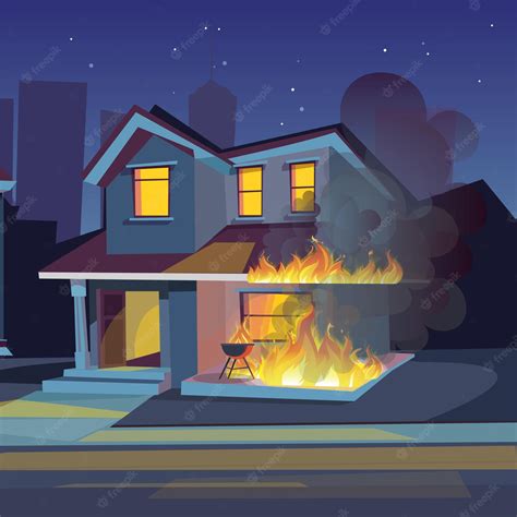 premium vector twostorey house  fire burning building  night fire