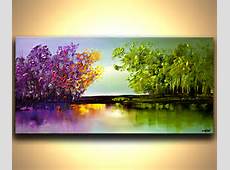 landscape painting modern textured blooming trees painting Osnat