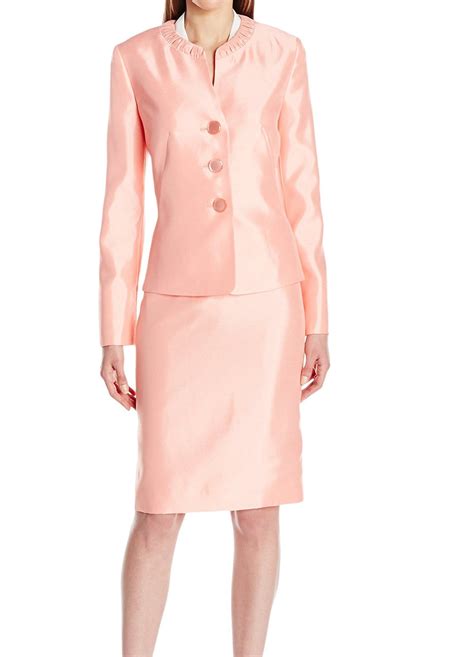 le suit  pink womens size  shantung  button skirt suit set