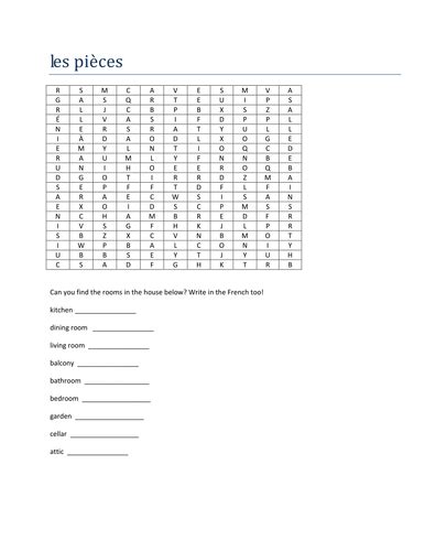 les pieces word search teaching resources