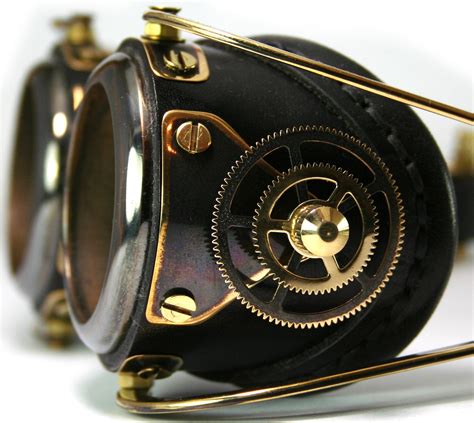steampunk goggles black leather blackened brass gears by mannandco