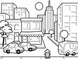 City Coloring Pages Drawing Kids Scene Cityscape Scenes Cityscapes Fairy Unit Streets Sheets Skylines Tales Template sketch template