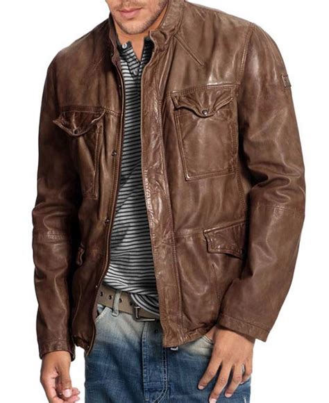 Men S 4 Pockets Vintage Distressed Brown Leather Jacket