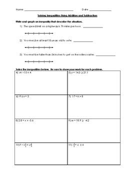 step inequalities  addition  subtraction worksheet tpt