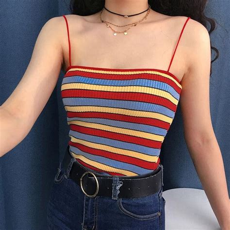 Chic Colored Stripe Crop Top In 2020 Aesthetic Clothes