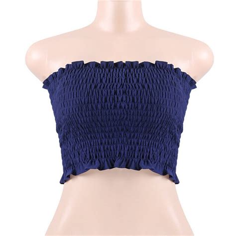 2018 women crop top solid strapless bandeau elastic ruched ruffle