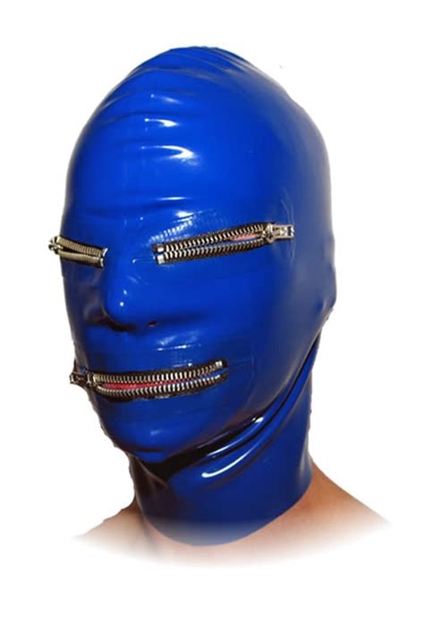 latex hood with metallic zipped eyes mouth latex fetish mask closed