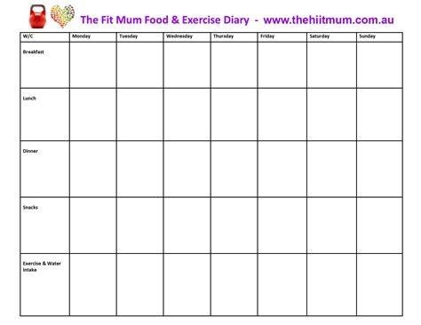 food  exercise diary template  exercise poster