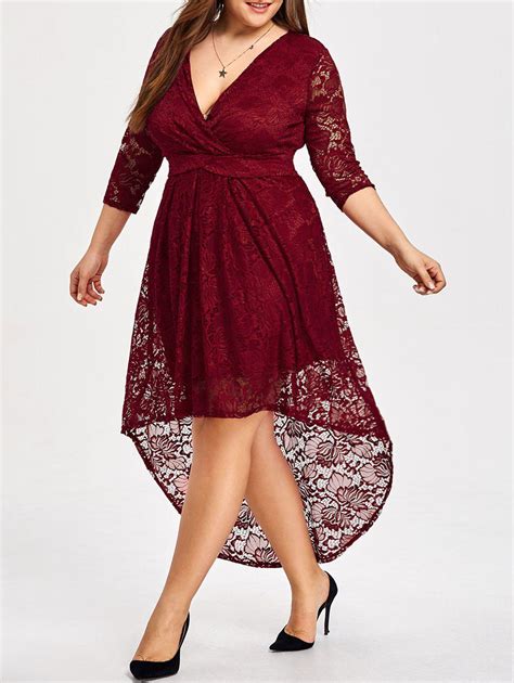 [33 Off] Plus Size High Low Lace Vintage Dress Rosegal