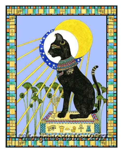 bast bastet egyptian cat goddess print feline mythology sun etsy