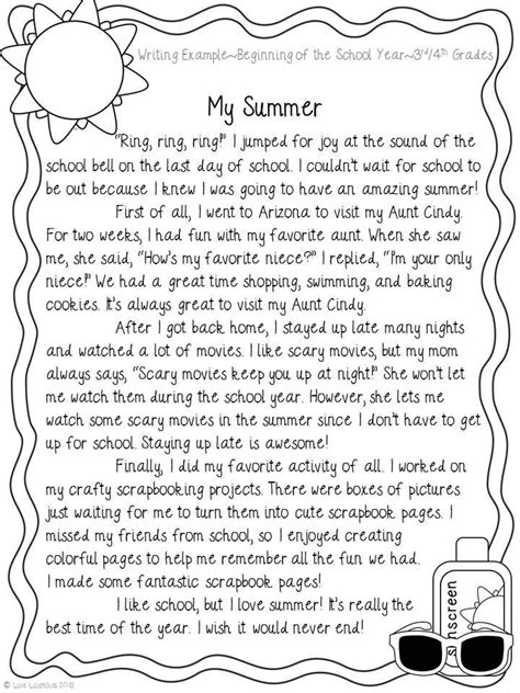 summer narrative writing   beginning     school