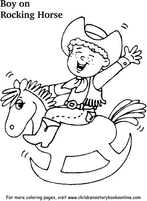 coloring book pages  children boy  rocking horse