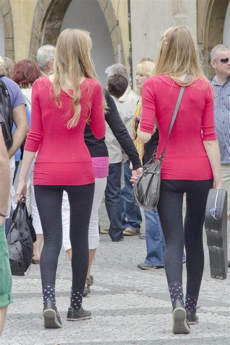 twin sisters in leggings and red tops one of my best set ever 23pics