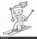 Skiing Colouring sketch template
