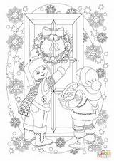 Coloring Christmas Door Wreath Pages sketch template