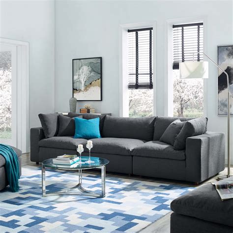 commix  filled overstuffed  piece sectional sofa set  gray
