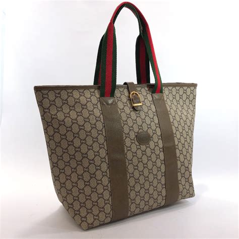 authentic gucci tote bag vintage gg plus leather brown ebay