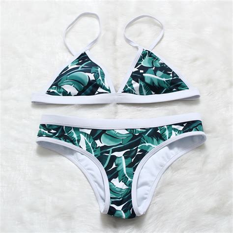 sexy spaghetti strap printed patchwork nylon two piece swimwear bikinis