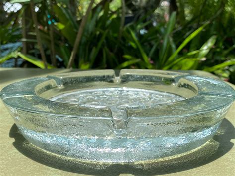 Vintage Blenko Large Glass Clear Swirl Ashtray Etsy