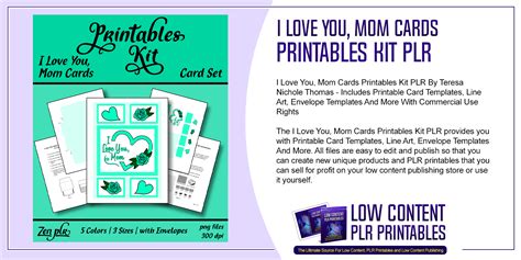 love  mom cards printables kit plr plr printable cards