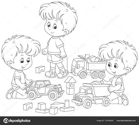niños jugando con coches juguete los ladrillos blanco