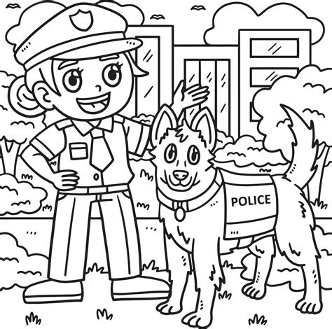police officer  police dog coloring page  vector art  vecteezy