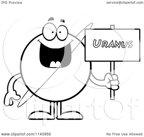 cartoon clipart   black  white planet uranus holding  sign