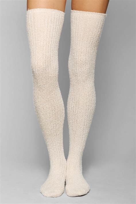 urban outfitters fuzzy lurex over the knee sock in ivory white lyst