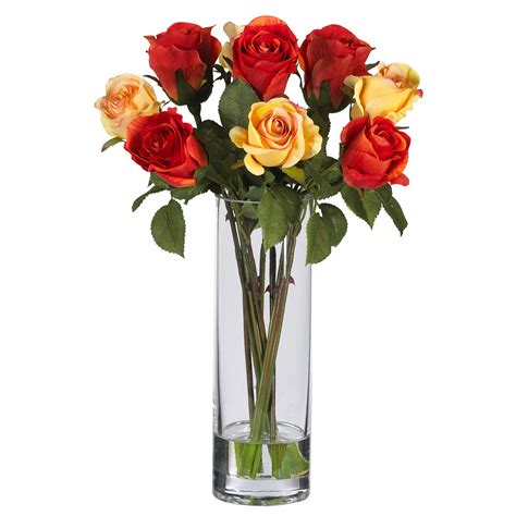 Roses W Glass Vase Silk Flower Arrangement Silk Specialties