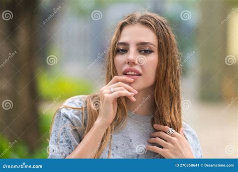 Beautiful Tender Woman Posing Outside Cosmetics Sensual Woman With