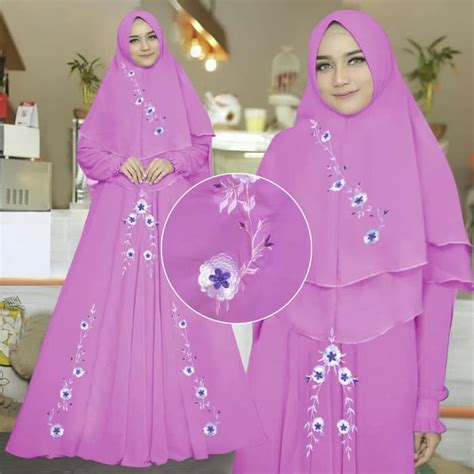 model baju gamis syari bordir setelan jilbab khimar ryn fashion