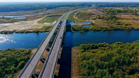 highway bridge  river aerial view  stock footage sbv